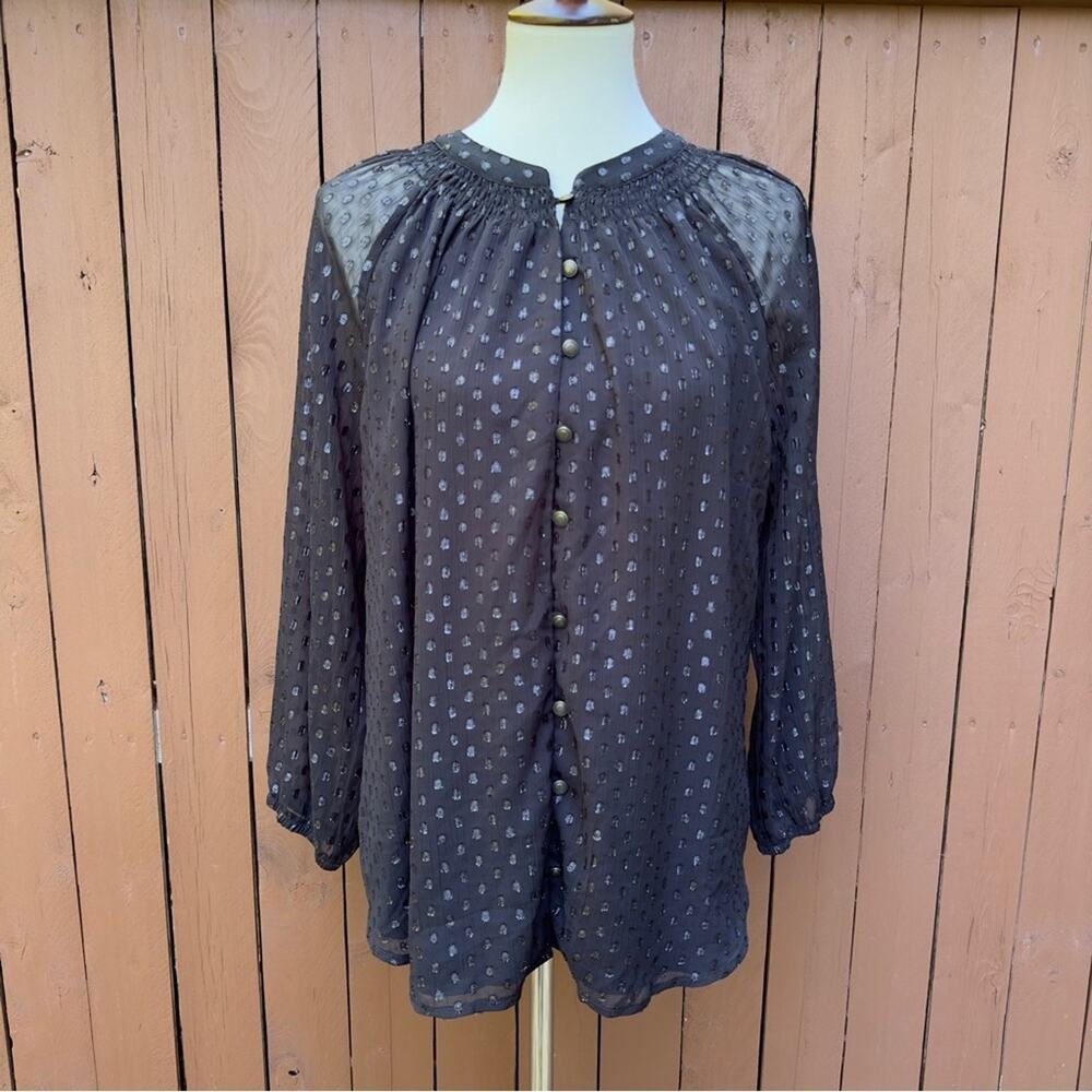Mason & Belle | NWT Size XL Black Shimmer Dotted Blouse with Sheer Sleeves